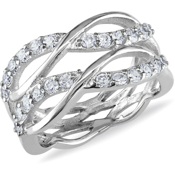 Gold & Diamonds Jewellery Poppy Topaz & White CZ Diamond .925 Sterling Silver Custom Curved Engagement Wedding Band Ring 